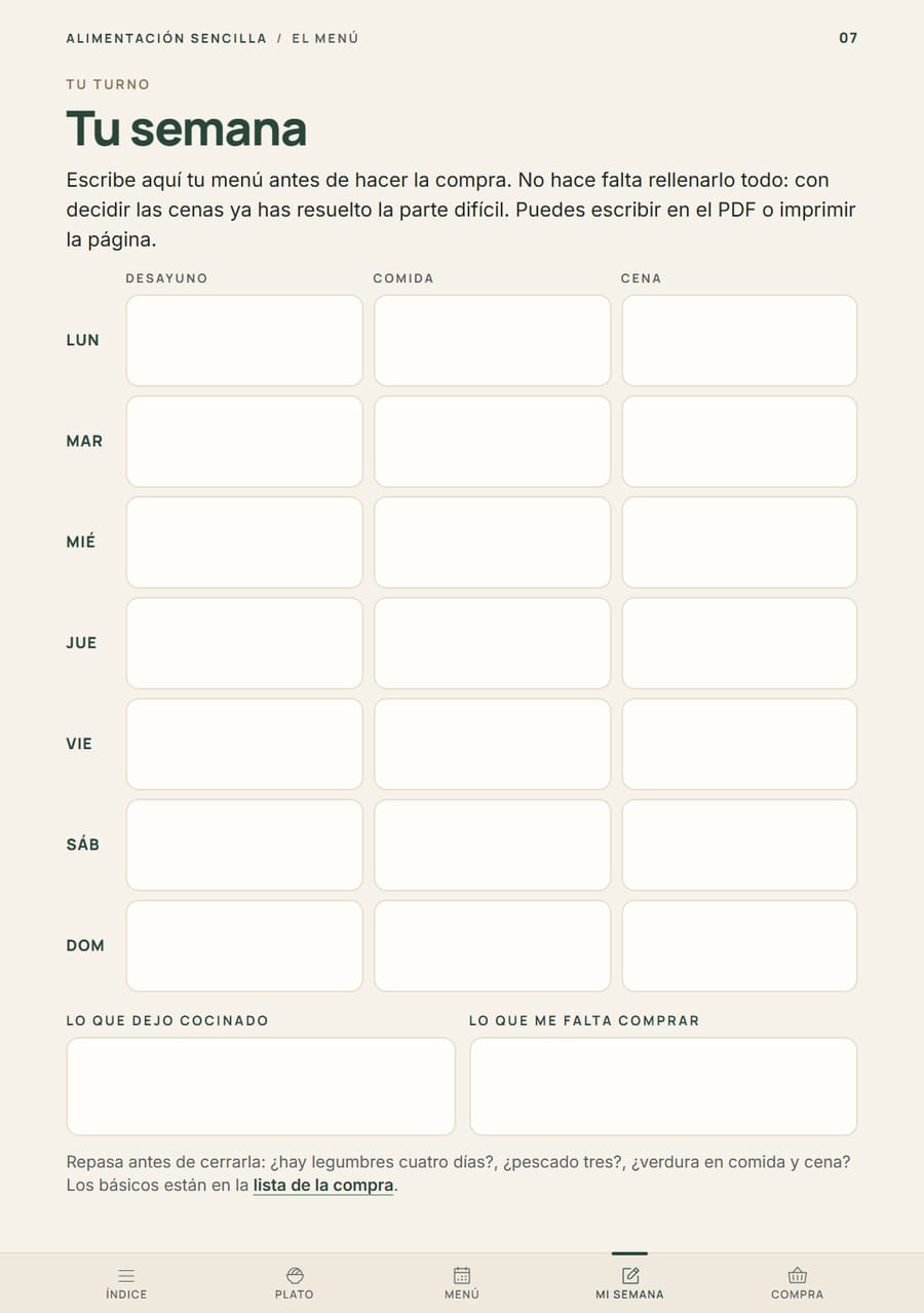 Página del producto: Tu semana